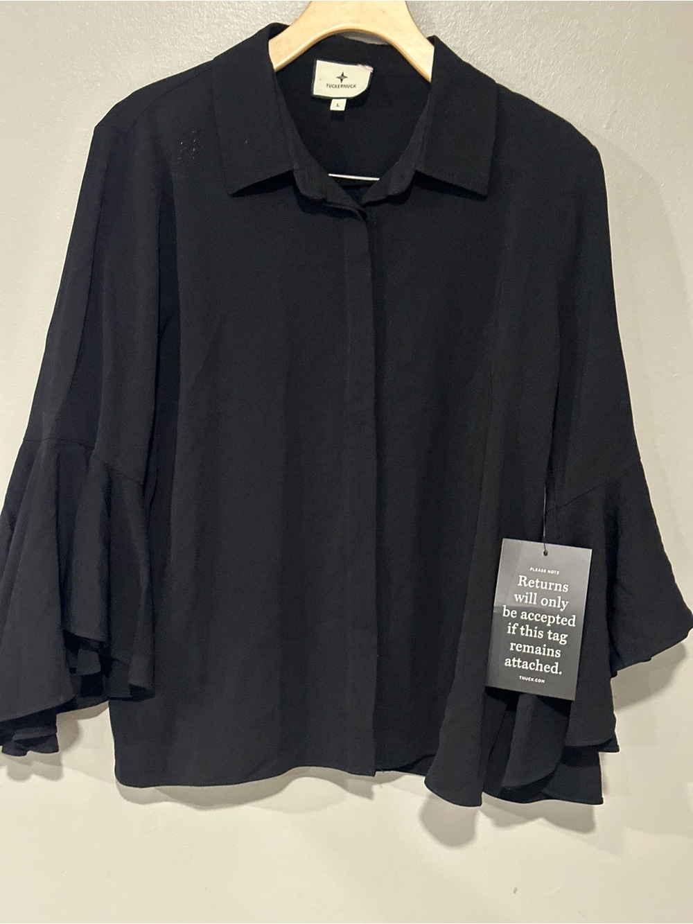 Tuckernuck Black Ruffle-Sleeve Button-Down Shirt
